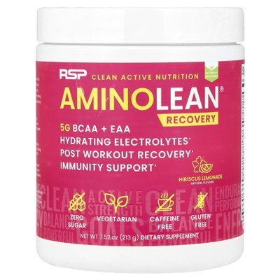 RSP Nutrition, Aminolean® Recovery, kofeina, lemoniada Hibiscus, 7,52 uncji (213 g)