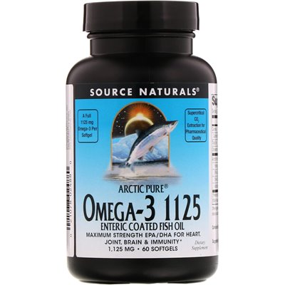 Źródło Naturals, Arctic Pure, Omega-3 1125 Pokołowany olej rybny powlekany jelitami, 1125 mg, 60 miękkich