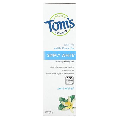 Tom's of Maine, Po Prostu Biała Pasta Fluorowa, Słodki Miętowy Żel, 4,7 uncji (133,2 g) Tom's of Maine, Po Prostu Biała Pasta Fluorowa, Słodki Miętowy Żel, 4,7 uncji (133,2 g)