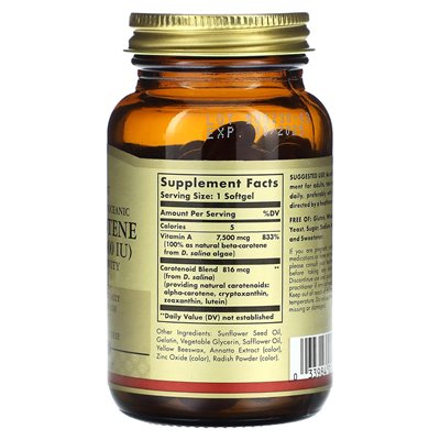 Solgar, naturalnie pozyskiwany oceaniczny beta-karoten, 7500 mcg (25 000 IU), 90 miękkich