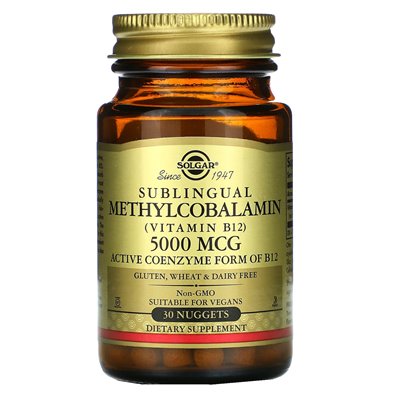 Solgar, podjęzykowa metylokobalamina (witamina B12), 5000 mcg, 30 samorodków