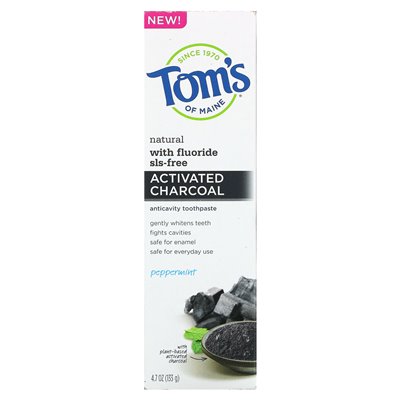 Tom's of Maine, naturalna pasta do zębów, węgiel aktywowany z fluorkiem, miętą mięty, 4,7 uncji (133 g)