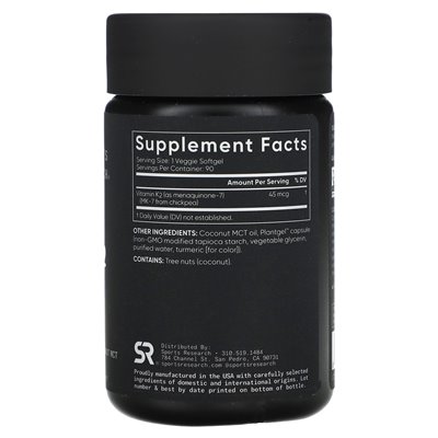 Badania sportowe, witamina K2, niska dawka, 45 mcg, 90 wegetariańskich softgels