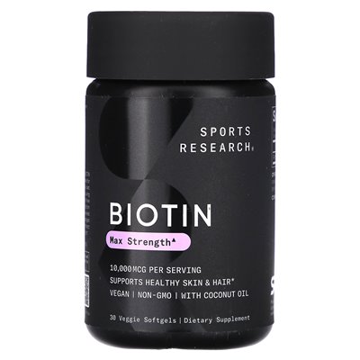 Sports Research, Biotyna, Max siła, 10 000 mcg, 30 wegetariańskich softgels