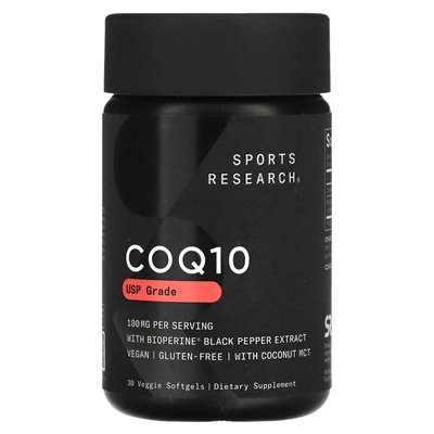 Sports Research, COQ10, klasa USP z bioperiną, 100 mg, 30 warzyw softgels