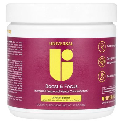 Universal U, Boost & Focus, Berry Lemon, 6,7 uncji (189 g) Universal U, Boost & Focus, Berry Lemon, 6,7 uncji (189 g)