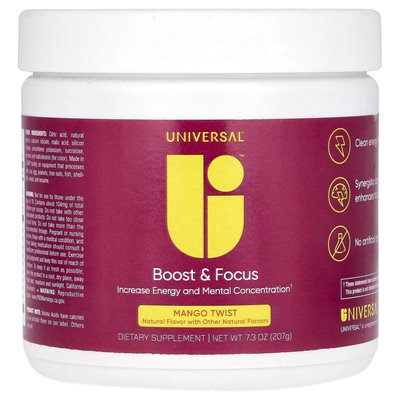 Universal U, Boost & Focus, Mango Twist, 7,3 uncji (207 g) Universal U, Boost & Focus, Mango Twist, 7,3 uncji (207 g)