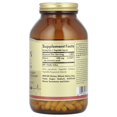 Solgar, niacyna (witamina B3), 500 mg, 250 kapsułek warzywnych