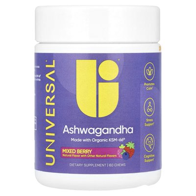 Universal U, Ashwagandha, mieszane jagody, 60 żuć
