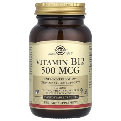 Solgar, Vitamin B12, 500 mcg, 250 Gemüsekapseln