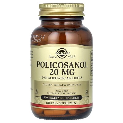 Solgar, Policosanol, 20 mg, 100 Wegetariańskich Kapsułek Solgar, Policosanol, 20 mg, 100 Wegetariańskich Kapsułek
