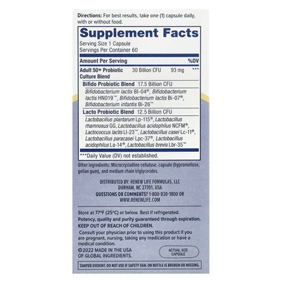 Renew Life, Adult 50+ Probiotics, 30 Billion CFU, 60 Vegetarian Capsules