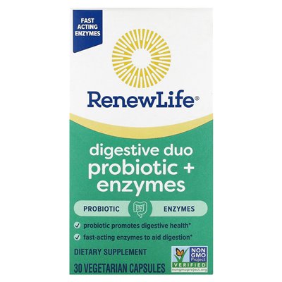 Renew Life, Probiotic + Enzyme Digestive Duo, 30 Vegetarian Capsules