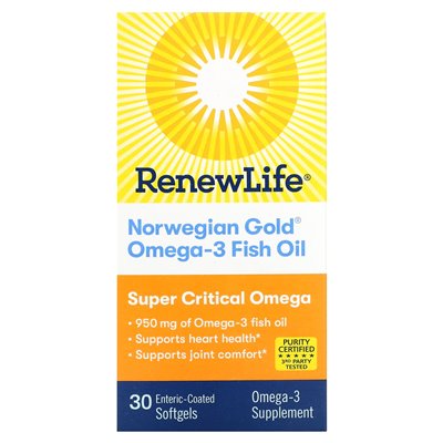 Renew Life, Norwegian Gold Omega-3 Fish Oil, 950mg, 30 soft-enteric coated