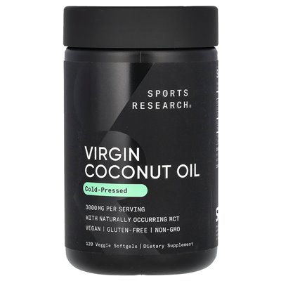 Research Sports, Virgin Coconut Oil, na zimno, 3000 mg, 120 wegetariańskich softgels (1000 mg na softgel)