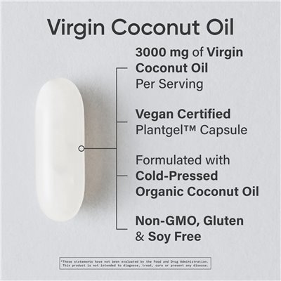 Research Sports, Virgin Coconut Oil, na zimno, 3000 mg, 120 wegetariańskich softgels (1000 mg na softgel)