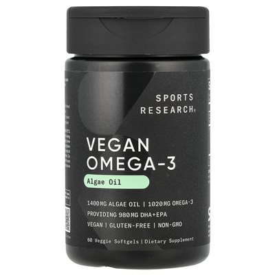 Badania sportowe, wegańskie omega-3, 60 wegetariańskich softgels