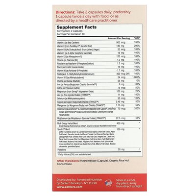 Zahler, Mutivitamin Energy, codzienne wsparcie zwiększające energię multi + za pomocą Enxtra i Cordyceps, 60 kapsułek