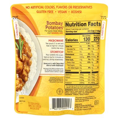 Tasty Bite, Indian Bombay Potatoes ™, Medium, 10 oz (285 g) Tasty Bite, Indian Bombay Potatoes ™, Medium, 10 oz (285 g)
