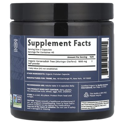 Tribe Organics, Moringa, 120 kapsułek