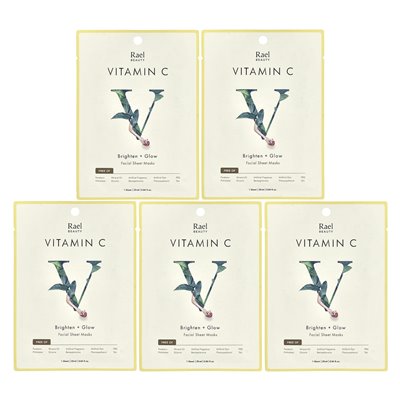 Rael, Vitamin C, Brighten + Glow Facial Beauty Masks, 5 sheets, 0.84 fl oz (25 ml)
