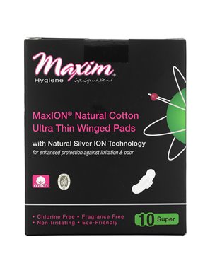 Maxim Hygiene Products, MaxION Naturalna Bawełna, Ultra Cienkie Skrzydłowe Podpaski, Super, 10 Podpasek
