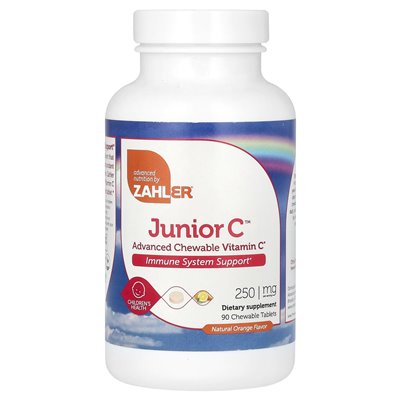 Zahler, Junior C, zaawansowana witamina C, naturalna pomarańcza, 250 mg, 90 tabletek do żucia