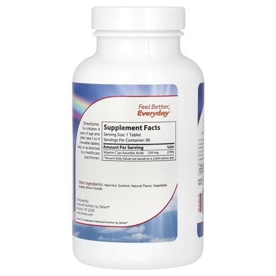 Zahler, Junior C, zaawansowana witamina C, naturalna pomarańcza, 250 mg, 90 tabletek do żucia