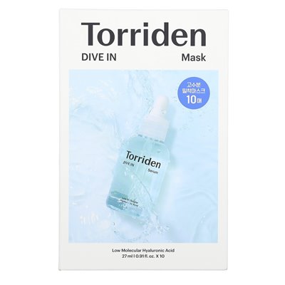 Torriden, Dive, Schönheitsmaske mit Hyaluronsäure mit niedrigem Molekulargewicht, 10 Blätter, 0,91 fl oz (27 ml)
