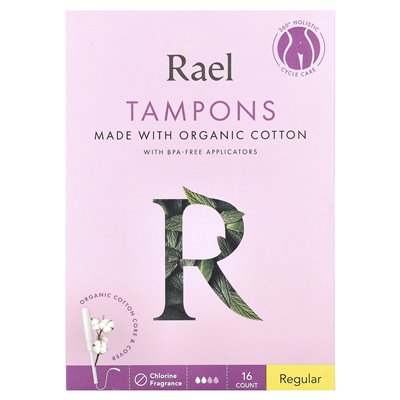 Rael, organiczne bawełniane tampony, regularne, bezpłatne zapach, 16
