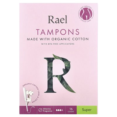 Rael, organiczne bawełniane tampony, super, za darmo zapach, 16