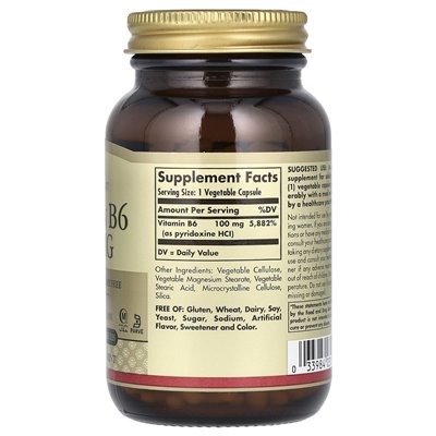 Solgar, Vitamin B6, 100 mg, 250 pflanzliche Kapseln