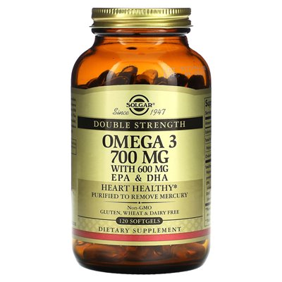 Solgar, Omega-3, EPA i DHA, podwójna siła, 700 mg, 120 miękkich