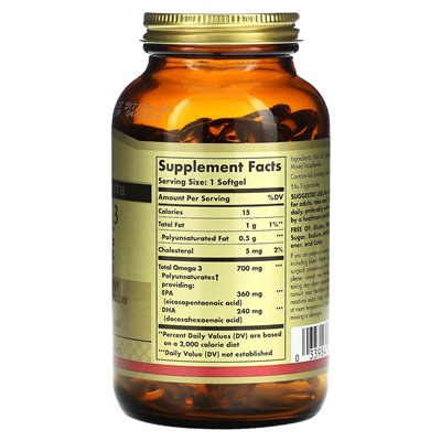 Solgar, Omega-3, EPA i DHA, podwójna siła, 700 mg, 120 miękkich