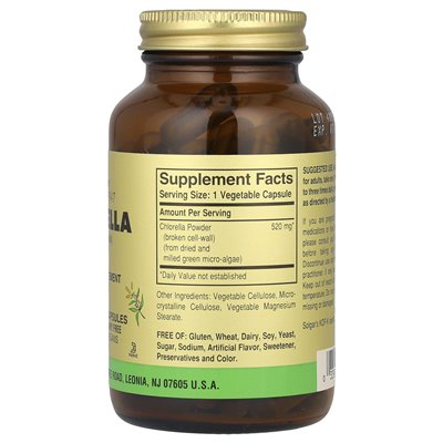 Solgar, Chlorella (aufgebrochene Zellwand), 100 Gemüsekapseln