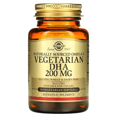 Solgar, Naturalnie Źródło Omega-3, Wegetariańska DHA, 200 mg, 50 Wegetariańskich Miękkich Kapsułek Solgar, Naturalnie Źródło Omega-3, Wegetariańska DHA, 200 mg, 50 Wegetariańskich Miękkich Kapsułek