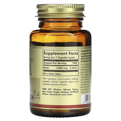 Solgar, ulepszona biotyna siły, 1000 mcg, 100 kapsułek warzywnych
