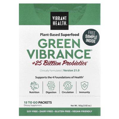 Vibrant Health, Green Vibrance +25 miliard probiotyków, wersja 19.1, 15 pakietów, 5,96 uncji (168,9 g)