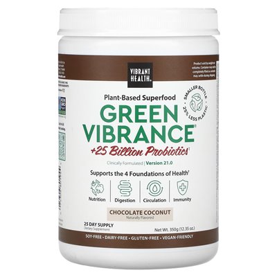 Vibrant Health, Green Vibrance +25 miliard probiotyków, wersja 21.0, czekoladowy kokos, 12,35 uncji (350 g)
