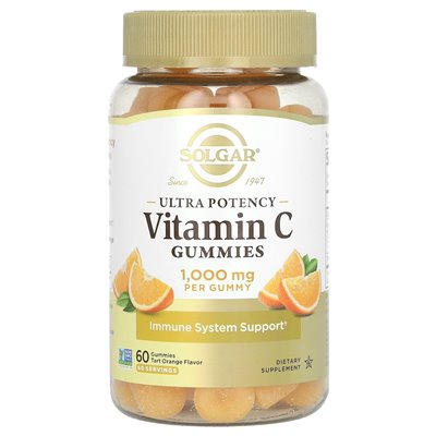 Solgar, Ultra Pocone Vitamin C Gummi, Tart Orange, 1000 mg, 60 gumzy