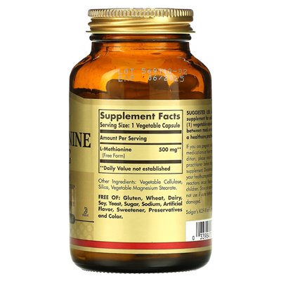 Solgar, L-metionina, 500 mg, 90 kapsułek warzywnych Solgar, L-metionina, 500 mg, 90 kapsułek warzywnych