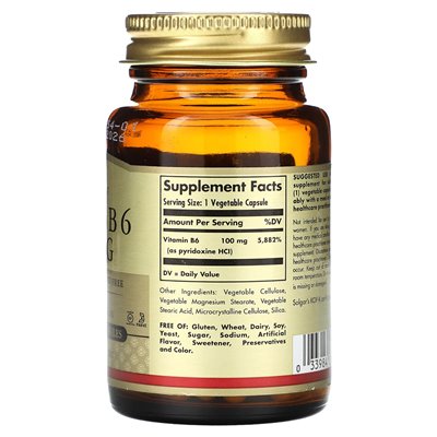 Solgar, witamina B6, 100 mg, 100 kapsułek warzywnych