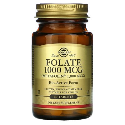 Solgar, folian, 1000 mcg, 60 tabletek
