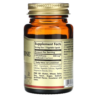 Solgar, zmniejszony L-glutation, 250 mg, 30 kapsułek warzywnych