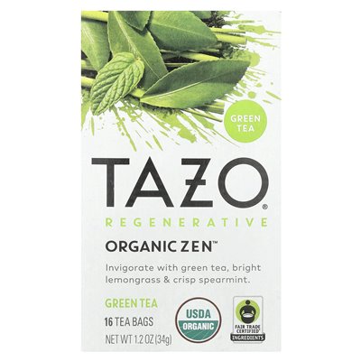 Tazo, regeneracyjna, zielona herbata, organiczna zen, 16 toreb herbaty, 1,2 uncji (34 g)