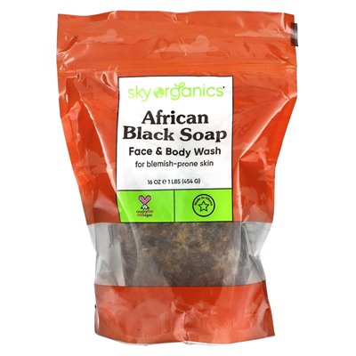 Sky Organics, African Black Soap, Face &amp Body Wash, dla skórki podatnej na przebarwienia, 16 uncji (454 g)