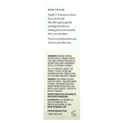 Sky Organics, Organic Morning More Oil Serum, Kłukła gruszka i Camellia Oil Blend, 1 Fl Oz (30 ml)