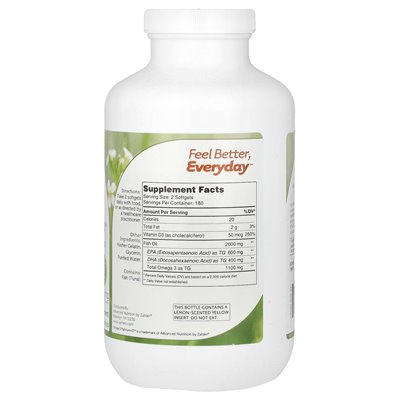 Zahler, Omega 3 Platinum + D, Zaawansowany olej rybny Omega 3 + witamina D3, 2000 mg, 360 miękkich (1000 mg na miękką)
