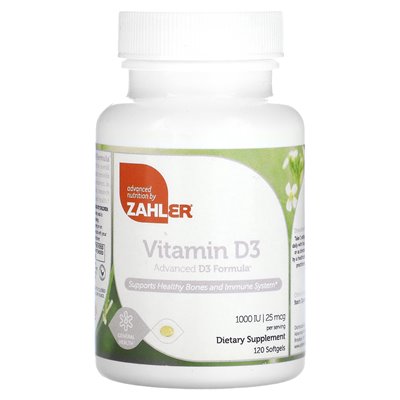 Zahler, Witamina D3, Zaawansowana Formuła D3, 25 mcg (1,000 IU), 120 Softgeli Zahler, Witamina D3, Zaawansowana Formuła D3, 25 mcg (1,000 IU), 120 Softgeli