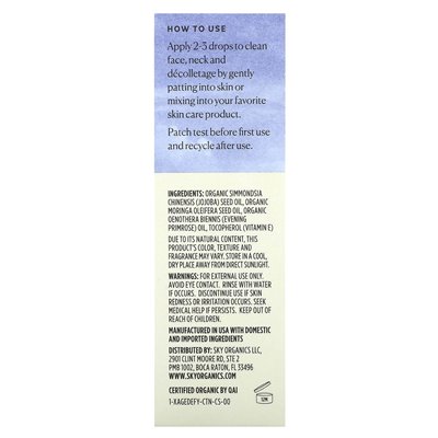 Sky Organics, Erganic Age Embace Serum Oil, Evening Primrose &amp Moringa Oil Blend, 1 Fl Oz (30 ml)